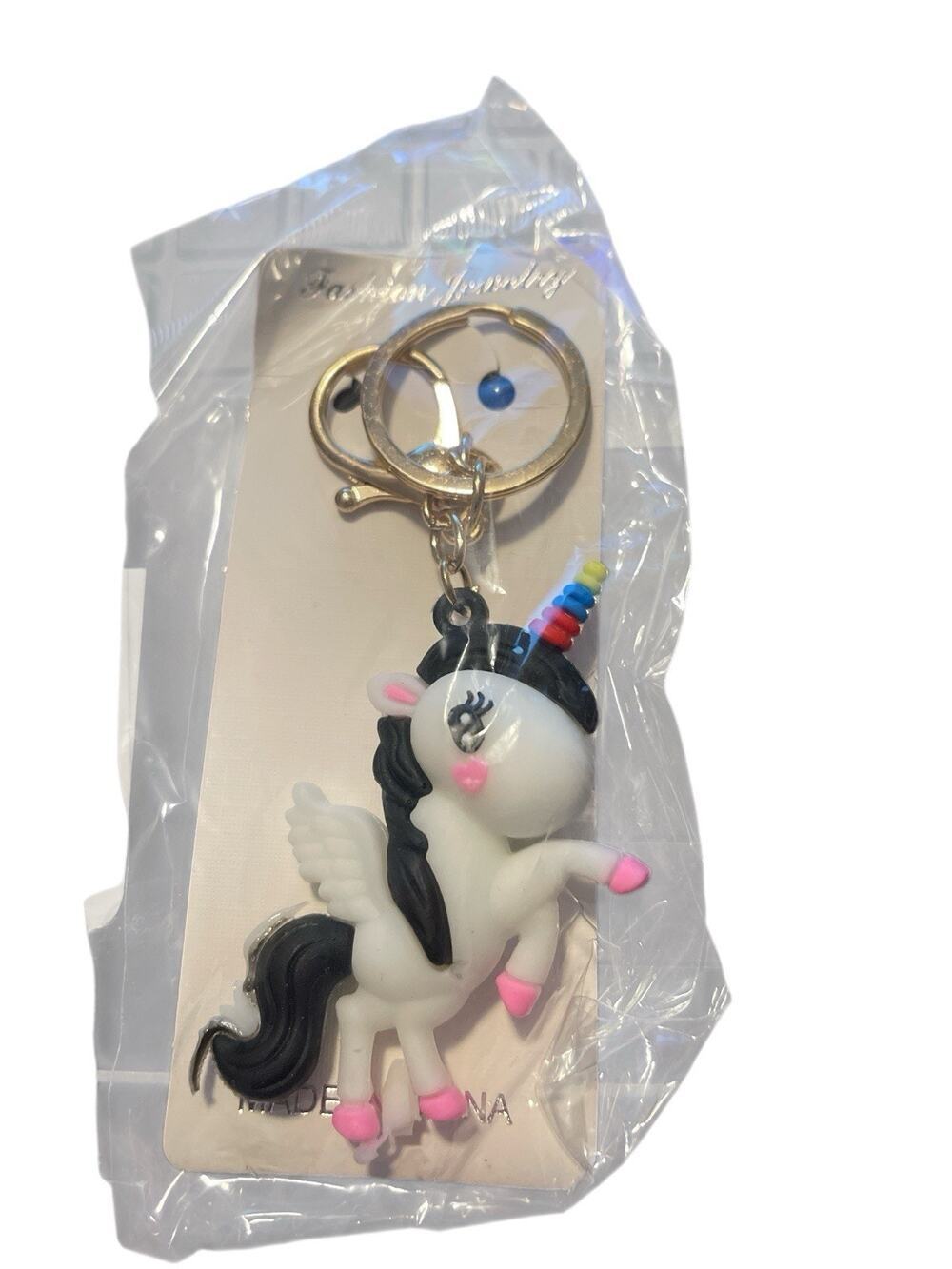 FASHION JEWELRY UNICORN WHITE WITH BLACK HAIR